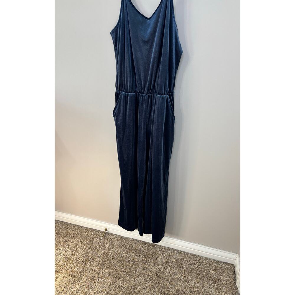 Old Navy blue velvet jumpsuit, wide leg, cropped style, spaghetti straps SMALL
